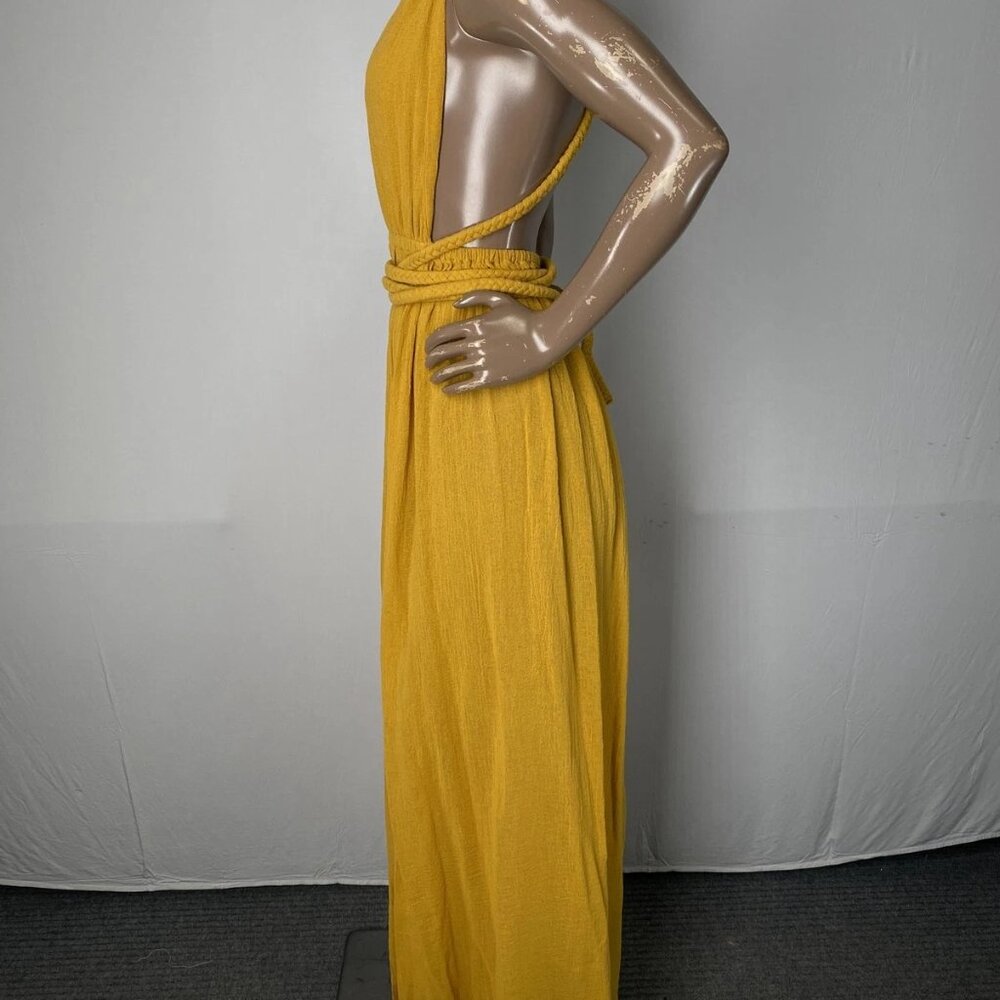 Spiritum Tulum Women’s Itzia Boho Cotton Gauze Maxi Dress – Mustard Yellow OS - Picture 6 of 8